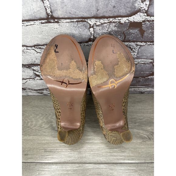 JOAN & DAVID Light Gold Brown Croc Print Leather Platform Stiletto Heels Women 8 - Picture 9 of 16